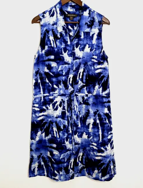 Tommy Bahama Dress Collared Tie Waist Tie Dye Blue Palm Trees Women's M