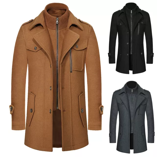 Mens Winter Trench Coat Double Breasted Warm Tops Jacket Formal Overcoat1Outwear