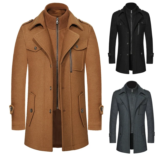 Mens Winter Trench Coat Double Breasted Warm Tops Jacket Formal Overcoat1Outwear