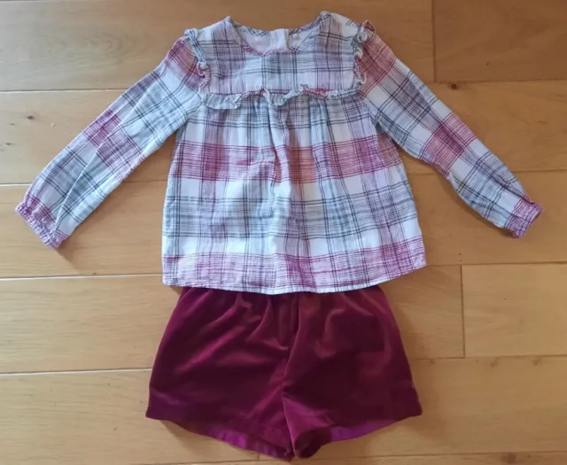 Girls Party outfit red Velvet Shorts and top M&S age 3-4 years