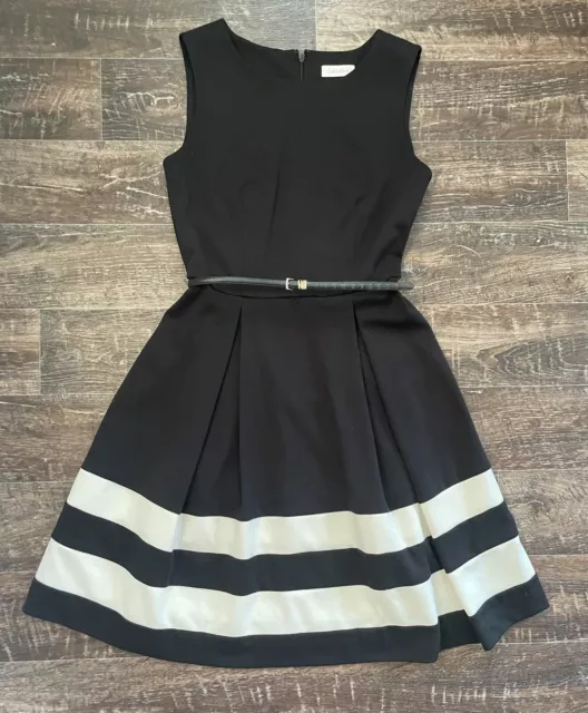 Calvin Klein Black And Ivory Sleeveless A-Line Dress Women’s Size 4