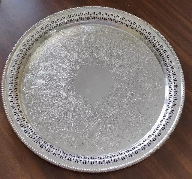 Barker Brothers 10 1/2" Silver Plated Ornate Serving Tray/Platter England
