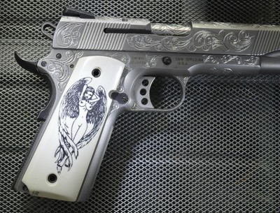 1911/Clones Kimber/Colt Frames Hand Scrimshawed " Ruger Logo " IP Grips! 