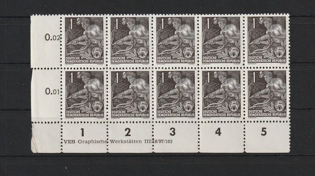 C398) DDR Nr 405 10er-Bogenteil postfrisch m. DV Eckrand Druckvermerk postfrisch