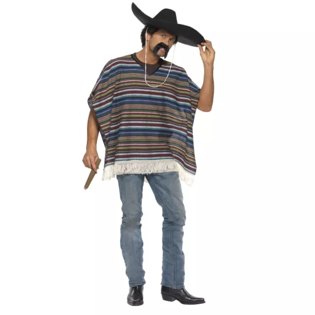 Da Uomo Adulto Originale Bandito Messicano Blu Poncho Costume Accessorio