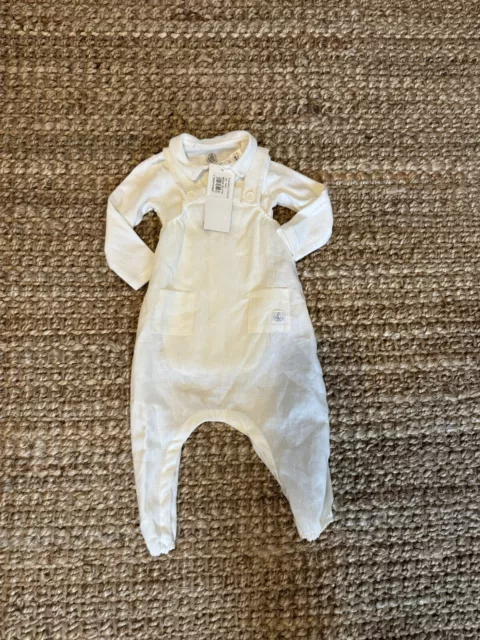 Vintage Petit Bateau Baby One Piece Linen With Shirt Under 12m