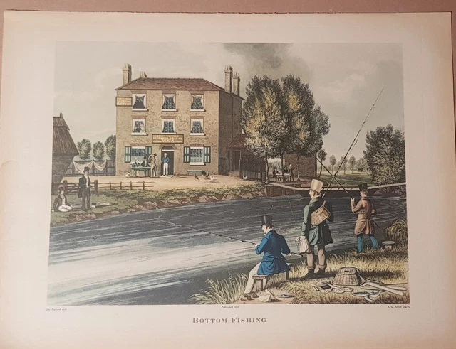190y/o"Bottom Fishing" Genuine Antique Fishing Print c1831 jas.Pollard R.G Reeve