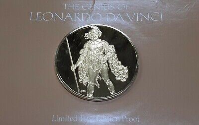 Franklin Mint Genius/DaVinci PF Gold Plated .925 Silver Medal-Youth w/Lance