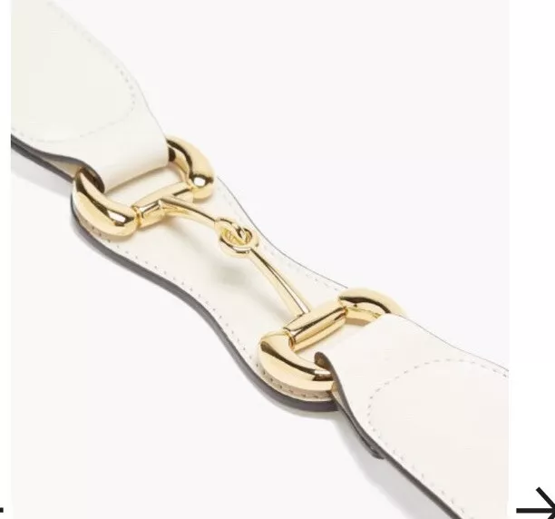 Gucci white leather belt women size 95/38 gold horse bit 3