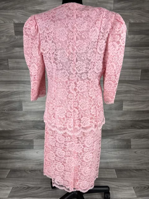 Vintage Glenrob Womens Dress Pink 15 16 Lace Lined ILGWU Union 80s Made in USA 3