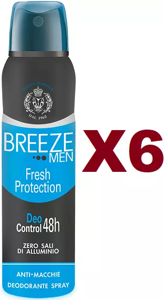 6 Pz Breeze Men Fresh Protection Deo Control 48H Deodorante Spray 150Ml