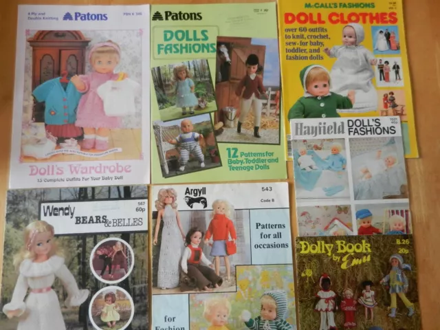 7 Vintage Dolls Clothes Knitting Patterns Books