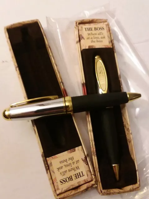 Pair Of Gift Boxed Black Easy Grip "Boss" Men's Pens