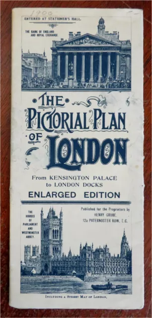 London UK Pictorial City Plan birds-eye view 1900 scarce color 3-D prospect map 2