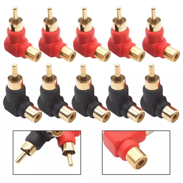 10 Pack RCA Audio Connector L Type Right Angle Elbow Male to Female Adapter