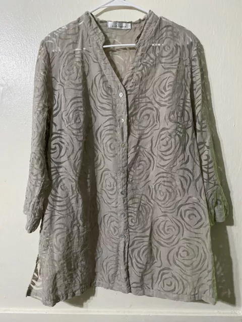Cut Loose Womens Button Up Sheer Blouse Beige Vacation Lagenlook Artsy Large