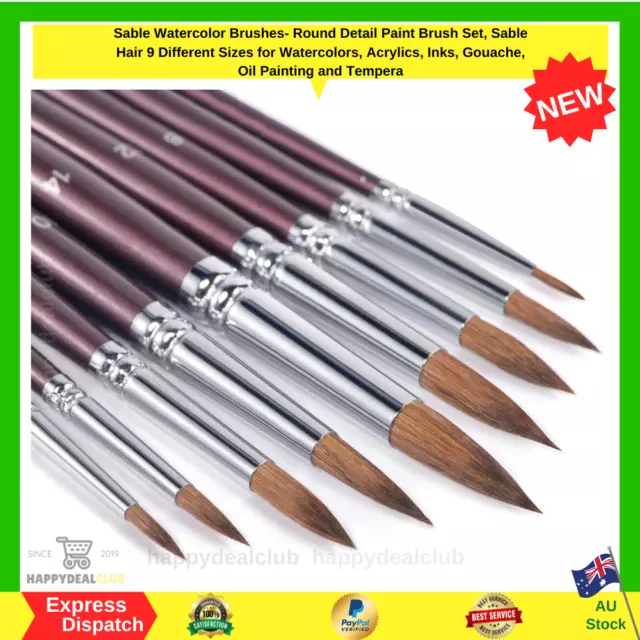 Superior Sable Hair Artists Round Point Tip Paint Brush Set Watercolor  Acrylic Paint Brushes 6pcs 