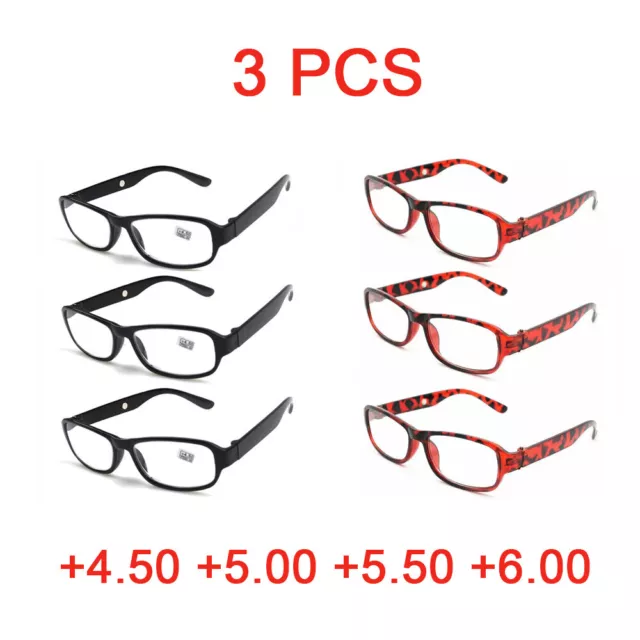 3 Stück Lesebrille +450 +500 +550 +600 Unisex Plastik Leser Brille Lesehilfe