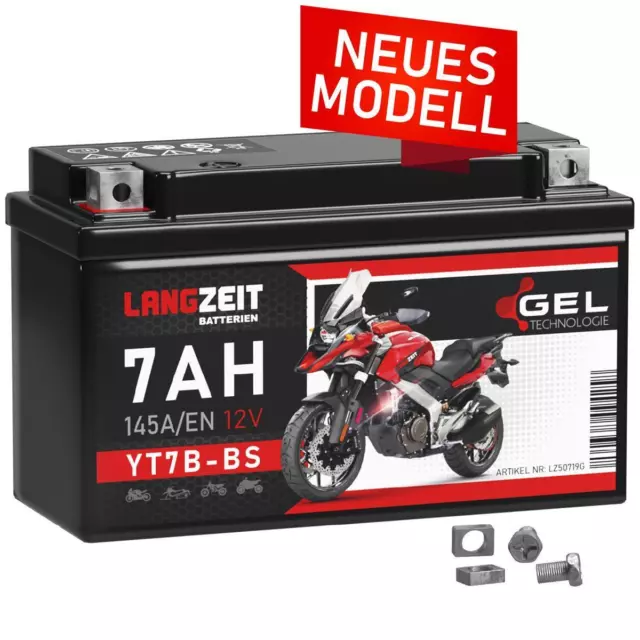 Langzeit YT7B-BS GEL Motorradbatterie 7Ah 145A/EN 12V YT7B-4 CT7B-4 GT7B-4 50719