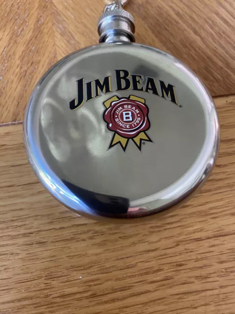 Vintage Jim Beam Stainless Steel Flask 3 oz with clasp on lid