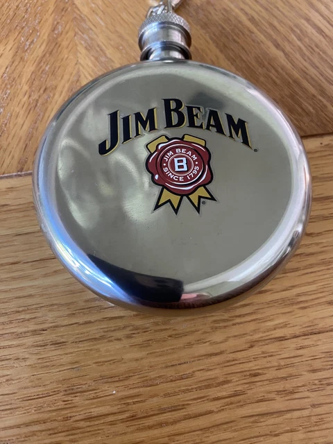 Vintage Jim Beam Stainless Steel Flask 3 oz with clasp on lid