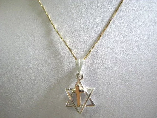 Star of David with Cross Necklace Sterling Silver & Gold Original Messianic