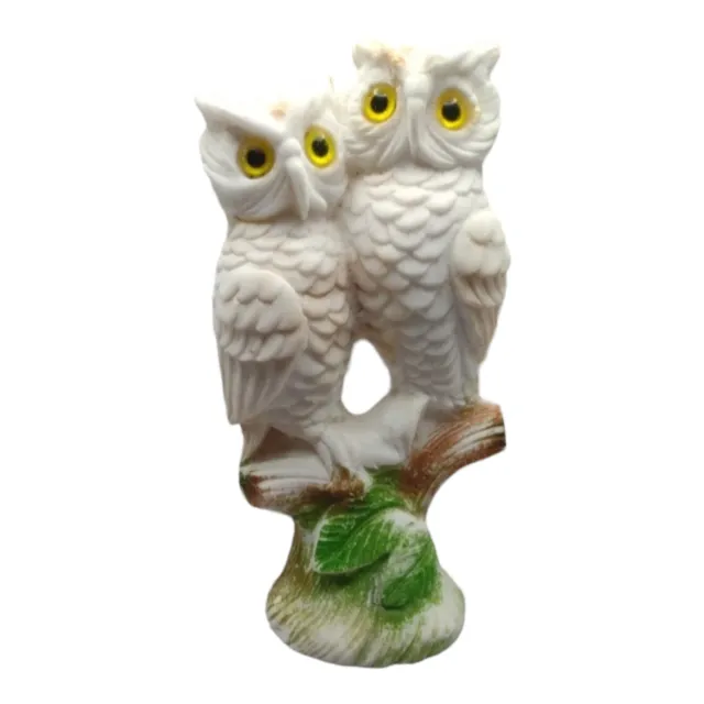 Hand Carved White Owls Sculpture Signed CL 6.5" French Country Decor Rare