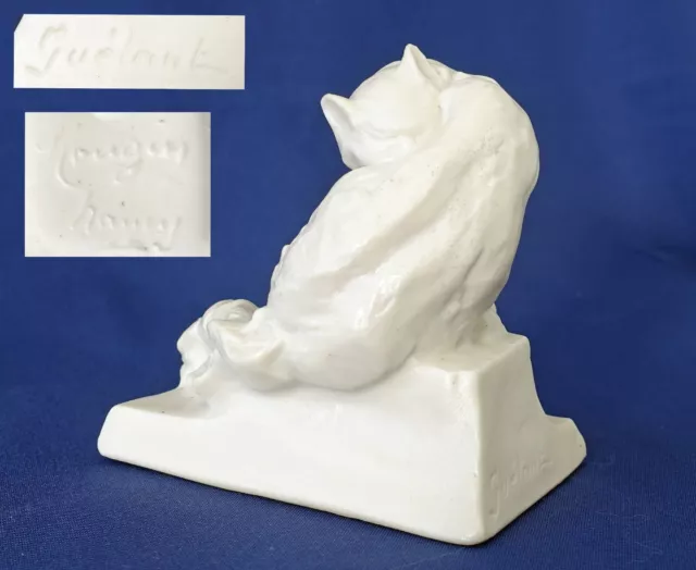 Gustave GUETANT et MOUGIN Nancy « Chat Lové » Sculpture en Grès Emaillé