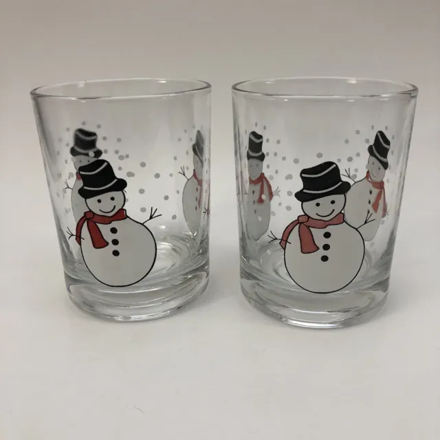 Pasabahce Christmas Snowman Lowball Tumblers Vintage x 2