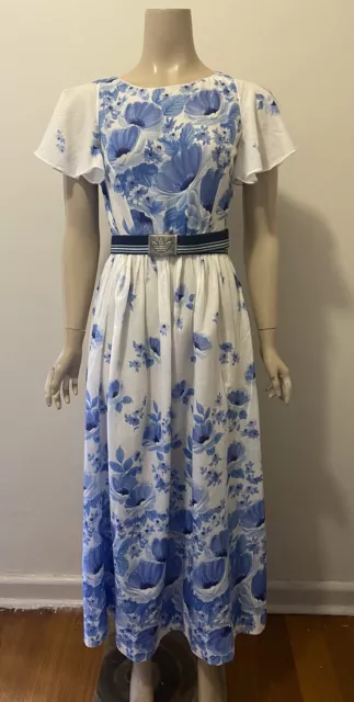 70’s VINTAGE Floral Voile Maxi Dress S