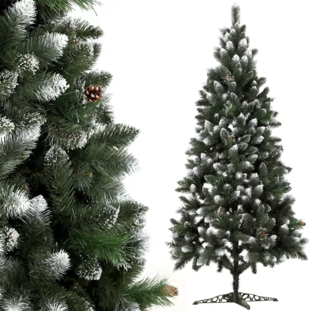 KADAX Árbol de Navidad artificial con escarcha y piñas, pino, 220 cm