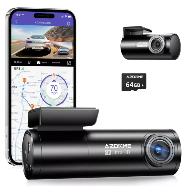 AZDOME True 4K Dash Cam Auto Kamera mit GPS WIFI Sprachsteuerung Nachtsicht+64G