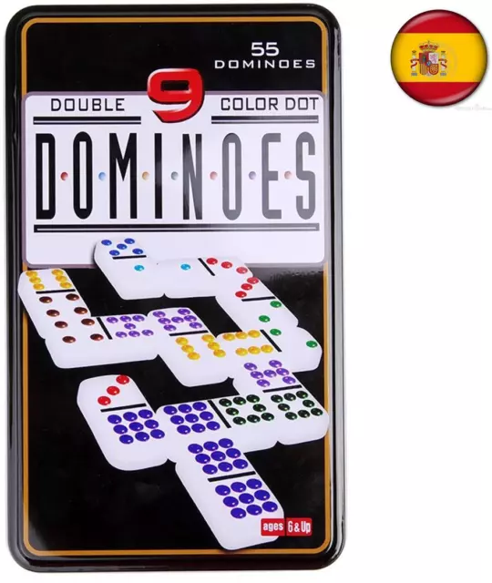 55 Fichas juego de Domino doble 9 DE colores caja metal Dominoes