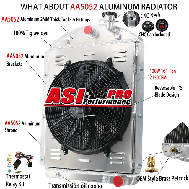 4Row Radiator Shroud Fan+Relay fit 1941-1946 Chevy Truck Pickup 3.8L Conversion