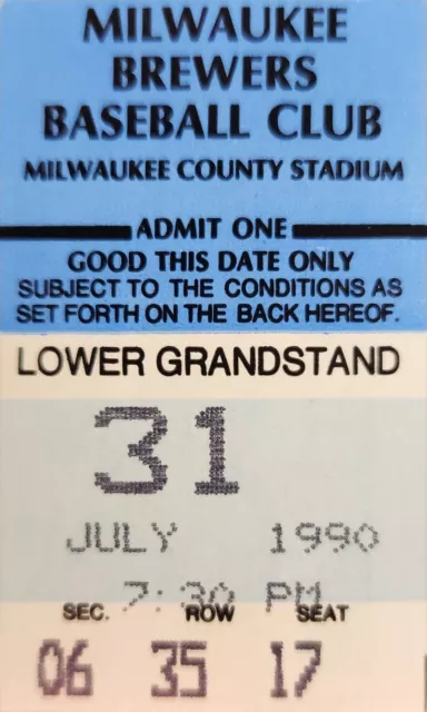 Nolan Ryan Texas Rangers 300th Win Milwaukee Brewers Ticket Stub July 31 1990