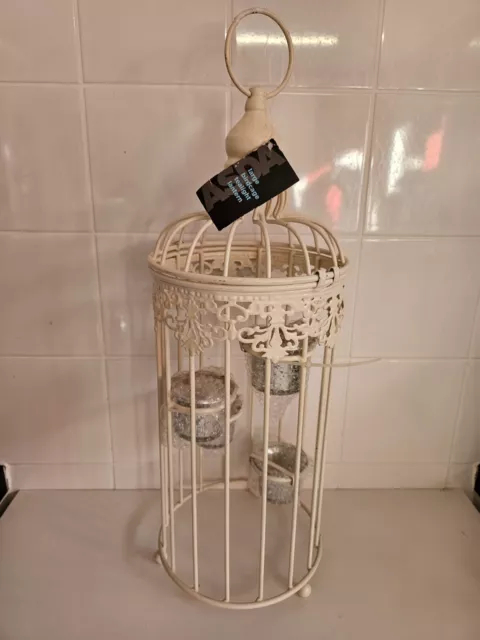 Large VINTAGE Like  HOME BIRDCAGE 4 TEALIGHT HOLDER Cream Metal