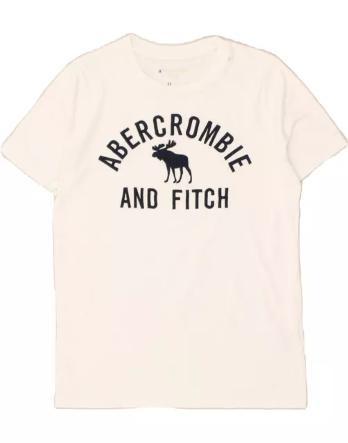 ABERCROMBIE & FITCH Boys Graphic T-Shirt Top 11-12 Years Off White Cotton BC20