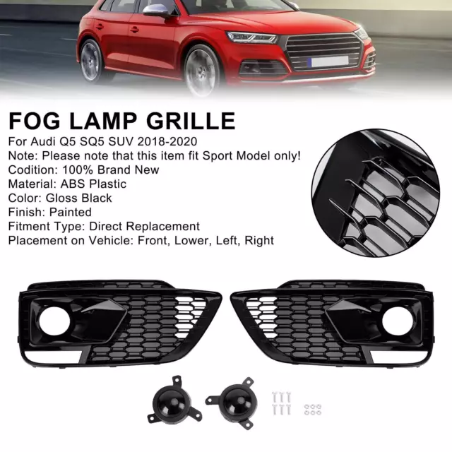 RSQ5 Black Front Honeycomb Fog Lamp Grilles Cover Pour Audi Q5 SQ5 2018-2020 H8