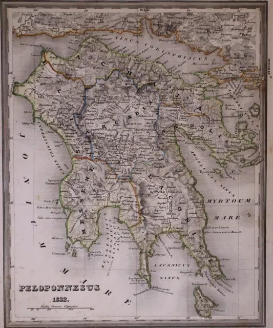 Dated 1832 Universal Atlas Map ~ PELOPONNESUS / GREECE ~ (10x12)-#1287