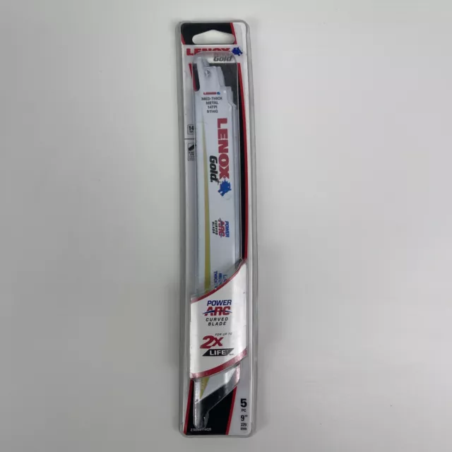 5 Pack Lenox 210989114GR Gold Power Arc Reciprocating Saw Blades 9" x 1", 14 TPI