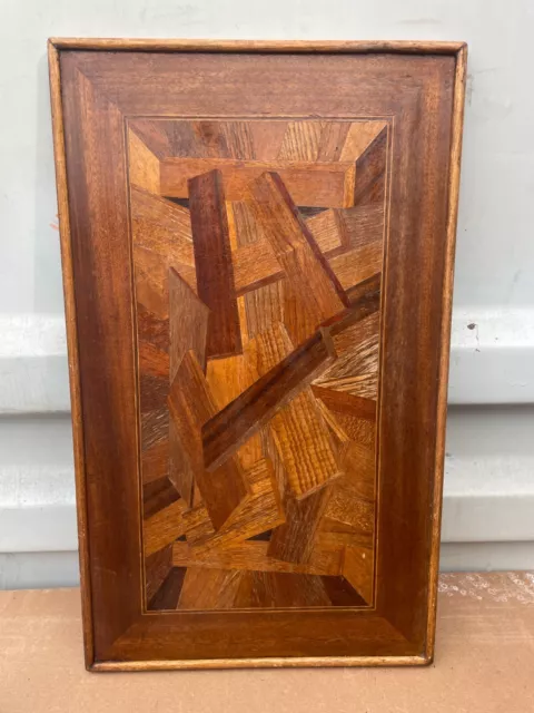 Vintage Cubist Exotic Inlay Wood Marquetry Picture Framed