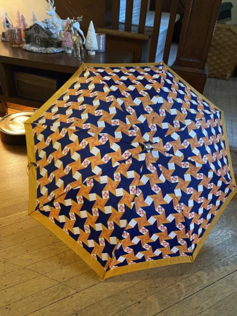 Vintage Umbrella Automatic Multi Geometric Star NEW OLD STOCK