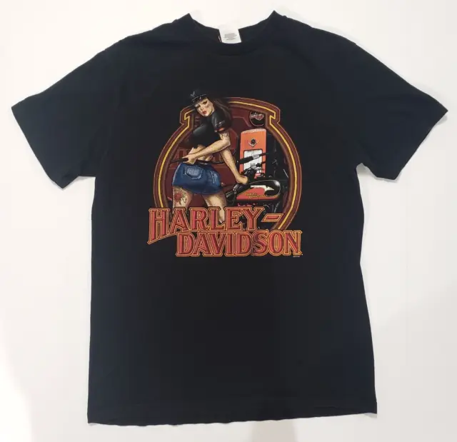 Harley Davidson Rubber City Akron Ohio T-Shirt Black Size L Pre-Owned flaw