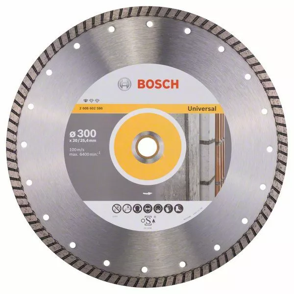 Bosch Disque à Tronçonner Diamanté Universel Turbo, 300 x 20,00 / 25,40 x 3 x 10