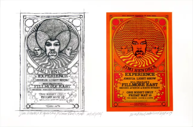 Jimi Hendrix Poster Fillmore East New Orig Image + Sketch Signed David Byrd