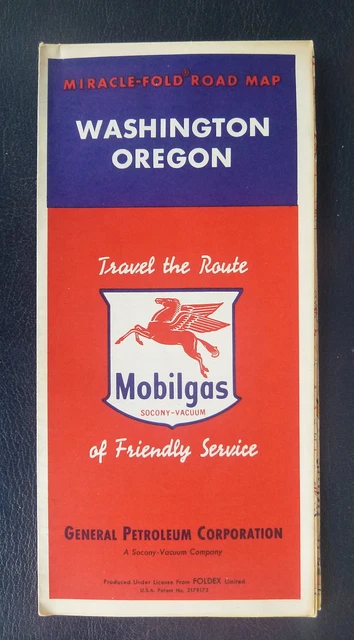 1952 Washington Oregon road map General Petroleum  oil gas Socony Vacuum