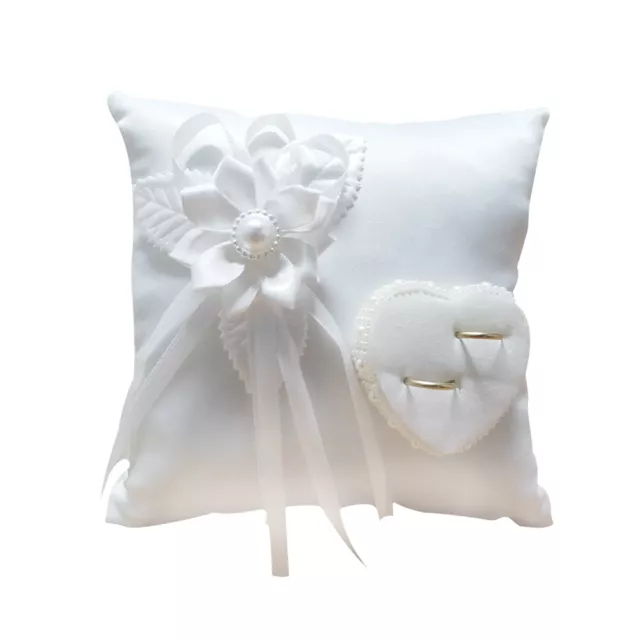 Wedding Ring Cushion Pillow Camellia Heart Shaped Couple Ring Bearer Pillow