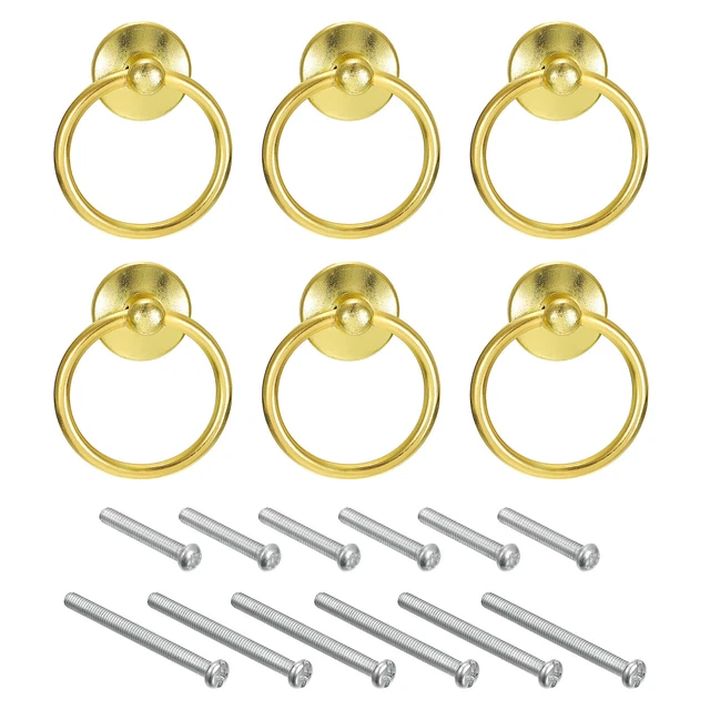 6Pcs Round Ring Pulls Drawers Knobs Gold for Dresser Cupboard Wardrobe