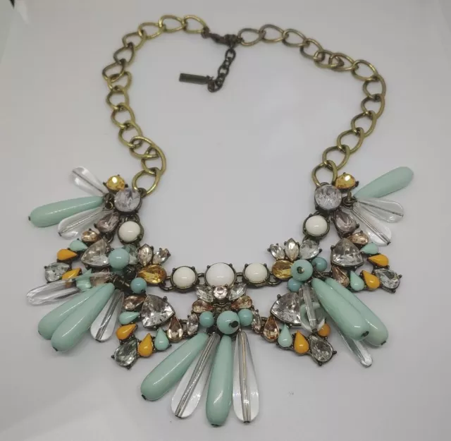 Sugarfix by Baublebar Womens Teal Teardrops Statement Necklace Rhinestones Glass