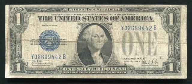 Fr. 1602 1928-B $1 “Funnyback” Silver Certificate “Experimental Y-B Block”